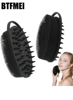 BTFMEI 1 PCS Upgrade 2 in 1 Body Scrubber and Hair Shampoo Brush, Soft Silicone Loofah Exfoliating for Use in Shower, Premium Silicone Loofah, Scalp Massager, Bath and Shampoo Wash Brush for Skin Exfoliation Men Women Kid ( Black)  - Image 1