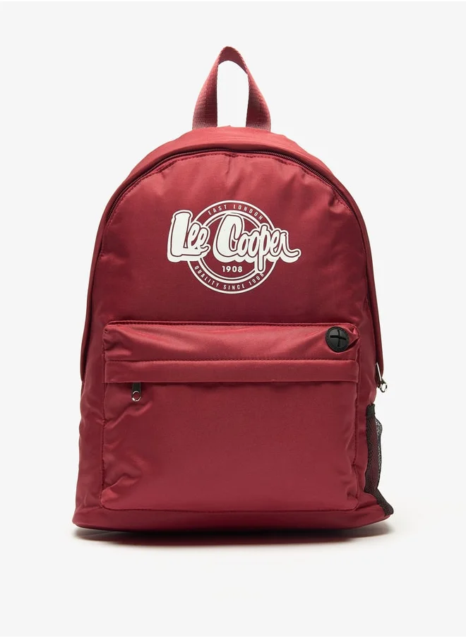 Lee Cooper Women Logo Print Backpack with Adjustable Straps and Zip Closure - 32x14x37 cm