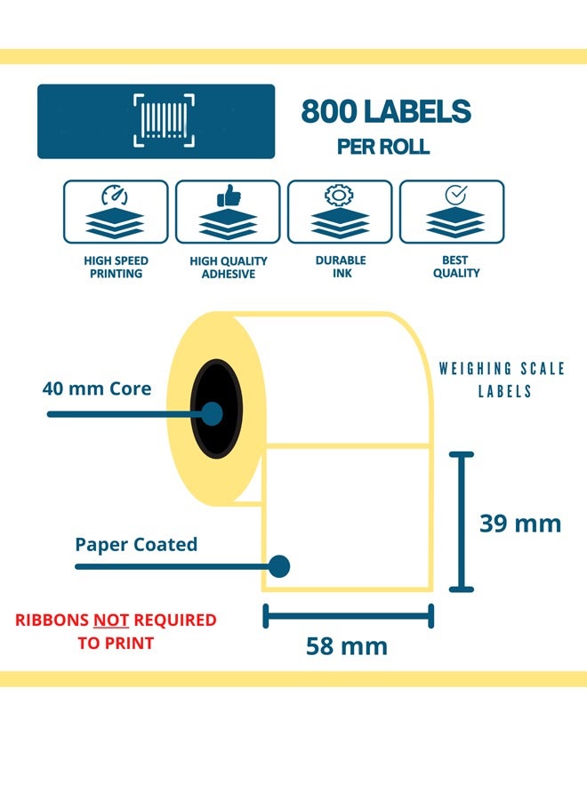 Office Maker Sticker Label Size 58x39 mm for Barcode Label Printer Scale | Direct Thermal & Thermal Transfer | White Color | 800 Labels per Roll | 40 mm Core | Best For Grocery Scales (10 Pieces) - Image 2