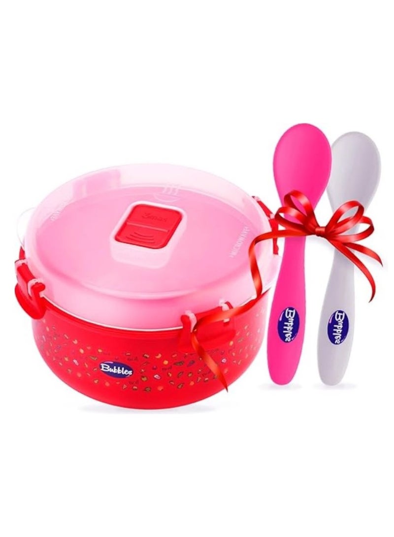 Bubbles Microwave Plate – Suitable for Kids from 6 Months + 2 Baby Feeding Spoons Gift Multicolor - Image 1