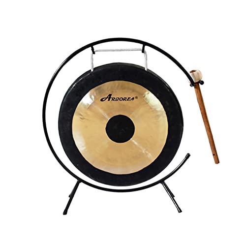 Arborea Mini Chau Gong with Mallet and Stand Hand-hammered Table Therapy and Healing Home or Office Meditation gong (10" Chau Gong) - Image 1