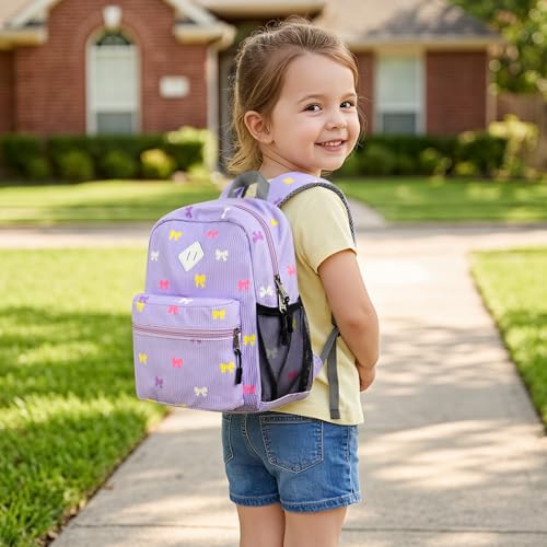 STEAMEDBUN Corduroy Toddler Backpack for Girls 24 Kids Preschool Backpack for Kindergarten Purple Bow - Image 3