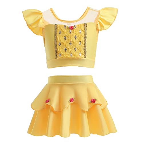 MYRISAM Girls Belle Princess Two Piece Tankini Swimsuits Cosplay Party Bathing Suits Ruffles Beach Surf Swimming Swimwear Bikini Set 5-6T - Image 1