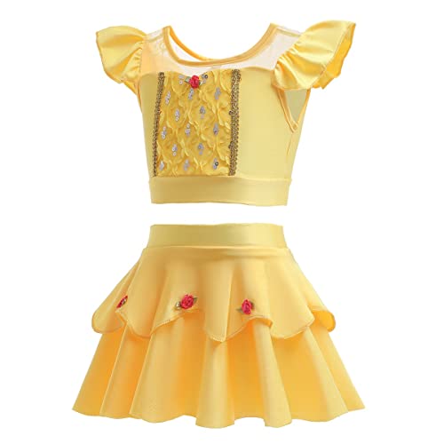 MYRISAM Girls Belle Princess Two Piece Tankini Swimsuits Cosplay Party Bathing Suits Ruffles Beach Surf Swimming Swimwear Bikini Set 5-6T - Image 3