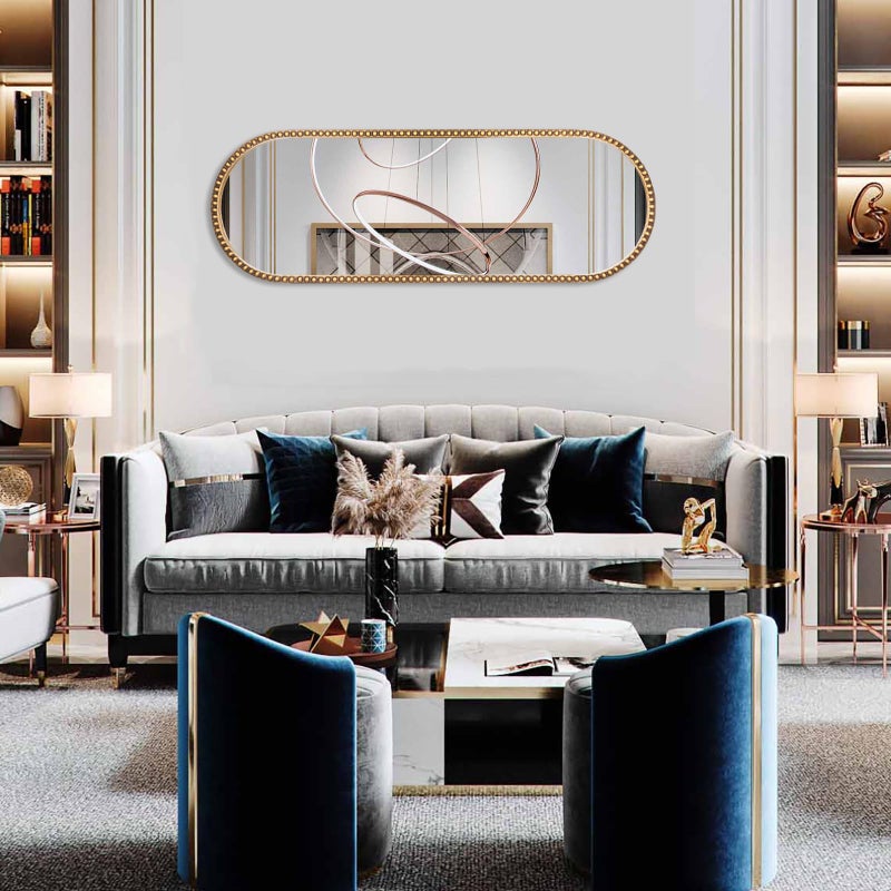Fobule مرآة فوبول البيضاوية كاملة الطول، 16"x47" إطار معدني مزخرف كبير لتعليقها في غرفة النوم، غرفة المعيشة، المدخل، ذهب عتيق (بدون قاعدة) - Image 4