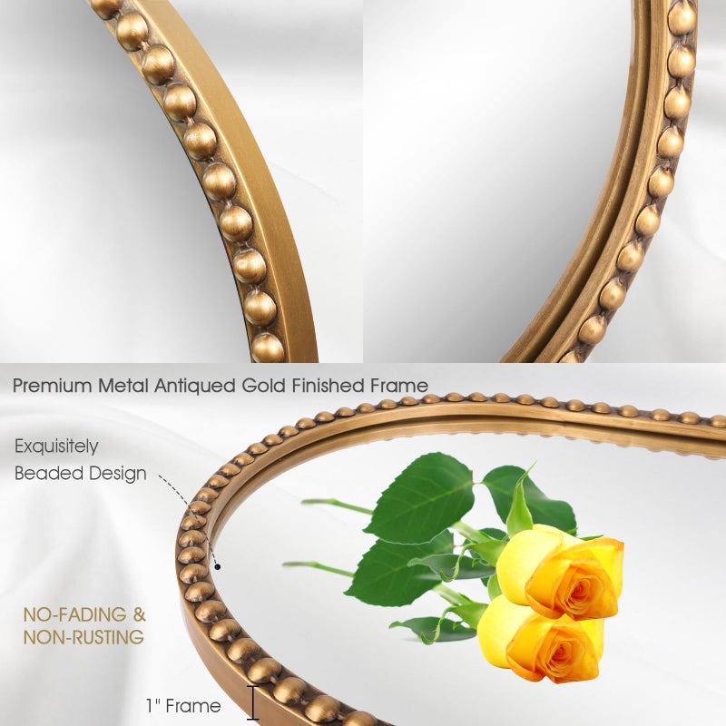 Fobule مرآة فوبول البيضاوية كاملة الطول، 16"x47" إطار معدني مزخرف كبير لتعليقها في غرفة النوم، غرفة المعيشة، المدخل، ذهب عتيق (بدون قاعدة) - Image 5