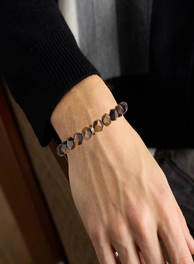 COAI Tiger Eye Bracelet for Men, 8MM Faceted Healing Crystal Jewelry Beaded Bracelet for Men - Image 2