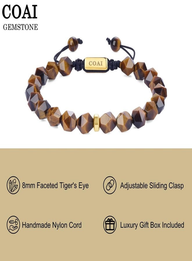 COAI Tiger Eye Bracelet for Men, 8MM Faceted Healing Crystal Jewelry Beaded Bracelet for Men - Image 3