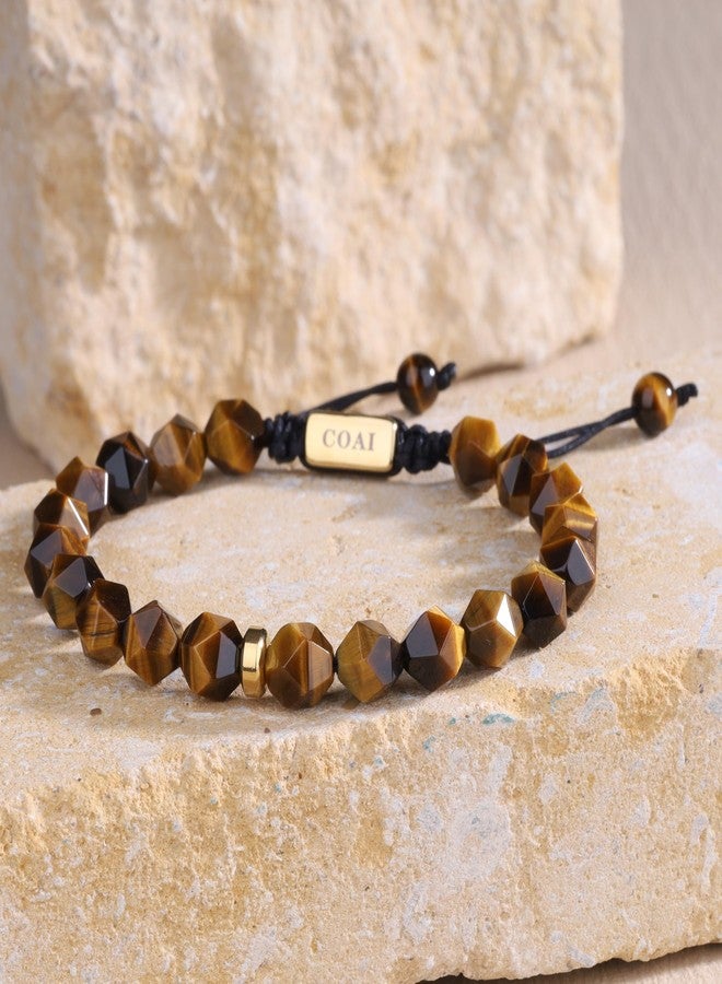 COAI Tiger Eye Bracelet for Men, 8MM Faceted Healing Crystal Jewelry Beaded Bracelet for Men - Image 5