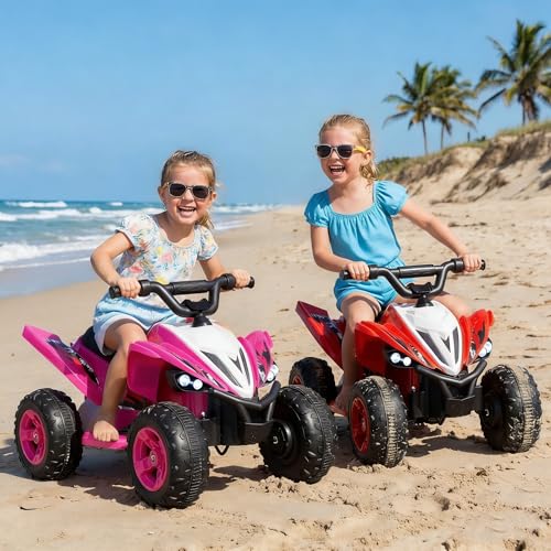 Costzon Kids ATV 12V 4Wheeler Quad Electric Vehicle w 7 mph Max Speed 15 Climbing LED Lights Music Wireless Connection Toddler Ride On ATV Toy Gift for Boys Girls Aged 3 Pink - Image 5