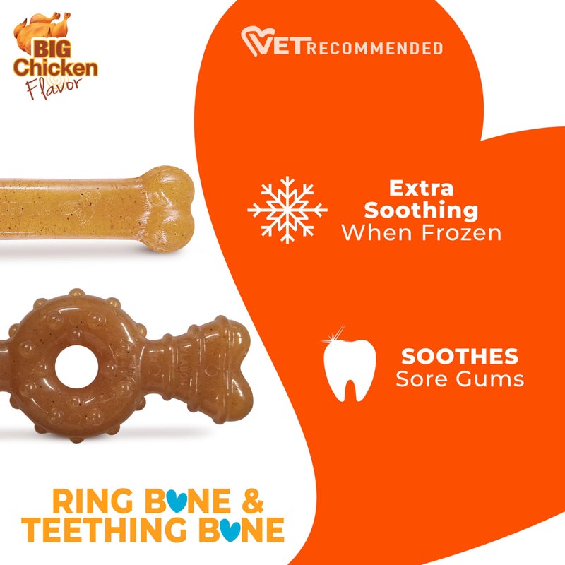 Nylabone Ring Bone & Teething Bone Puppy Chew Toy for Dogs, Soothing Puppy Teething Toys, Puppy Enrichment Toys, Long Lasting Chicken Flavor, Medium Dogs - Up to 35 lbs, 2 Pack - Image 5