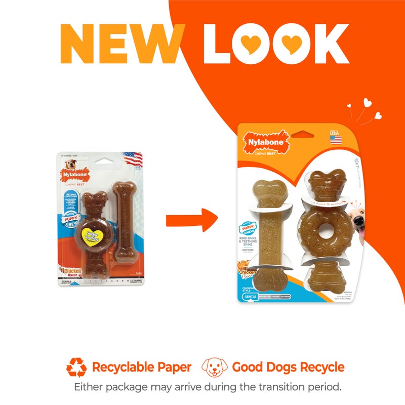 Nylabone Ring Bone & Teething Bone Puppy Chew Toy for Dogs, Soothing Puppy Teething Toys, Puppy Enrichment Toys, Long Lasting Chicken Flavor, Medium Dogs - Up to 35 lbs, 2 Pack - Image 4