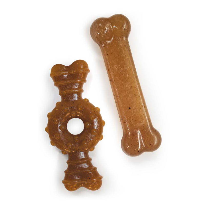 Nylabone Ring Bone & Teething Bone Puppy Chew Toy for Dogs, Soothing Puppy Teething Toys, Puppy Enrichment Toys, Long Lasting Chicken Flavor, Medium Dogs - Up to 35 lbs, 2 Pack - Image 1