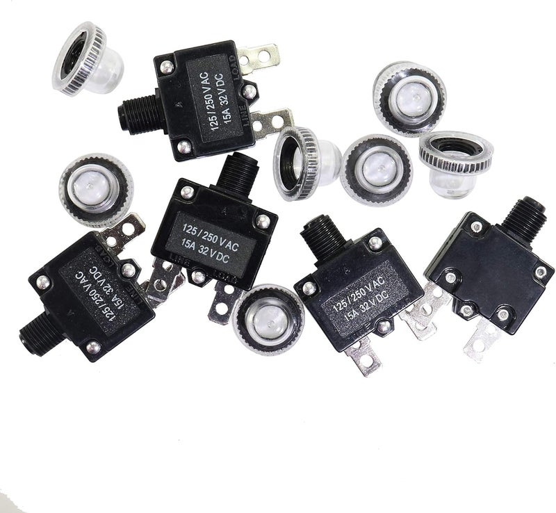 Fuzbaxy 5PCS 15Amp Circuit Breakers with Push Button Reset 32VDC,AC125-250V with Quick Connect Terminals and Waterproof Button Cap - Image 3
