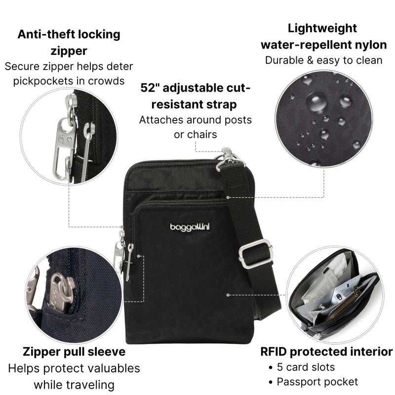 Baggallini Securtex Anti-Theft activity Crossbody Bag Black Cheetah - Image 4