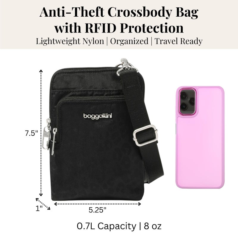 Baggallini Securtex Anti-Theft activity Crossbody Bag Black Cheetah - Image 5