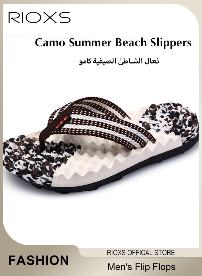 RIOXS Men's Camo Summer Beach Slippers Flexible Foam Sole Wide Strap Massage Non-slip Flip Flops For Indoor Outdoor Use - Image 5