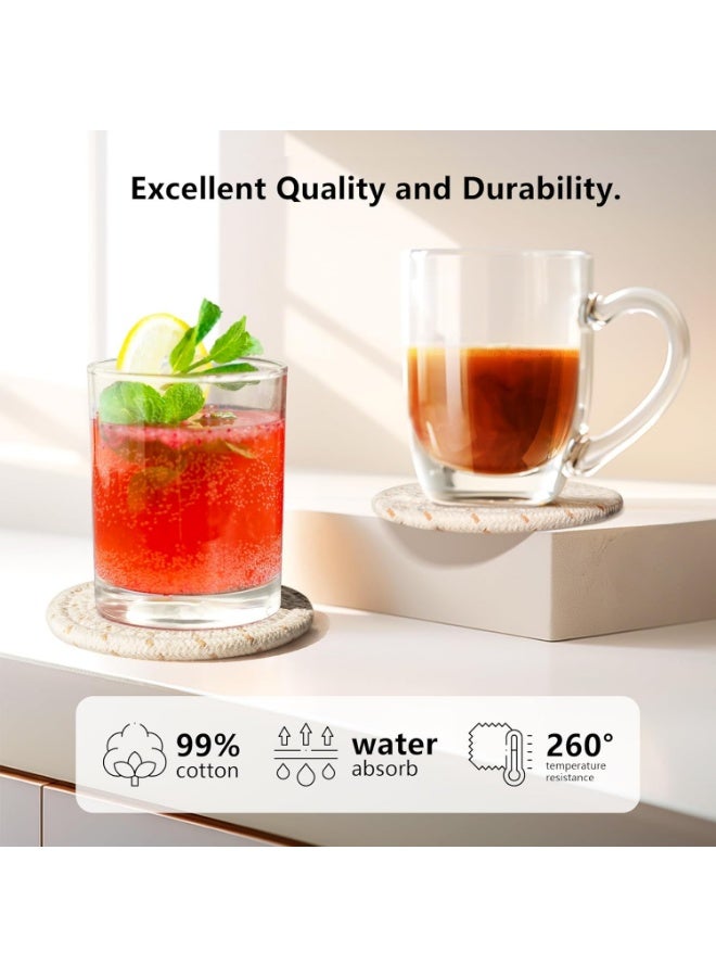 يلا جوي مجموعة من 8 قطع من قواعد الأكواب مع حامل، مجموعة واقي طاولة ماص مانع للانزلاق، قاعدة ماصة منسوجة من القطن بأربعة ألوان للديكور المنزلي، حماية سطح الطاولة، مناسبة لأنواع الأكواب والقهوة - Image 2