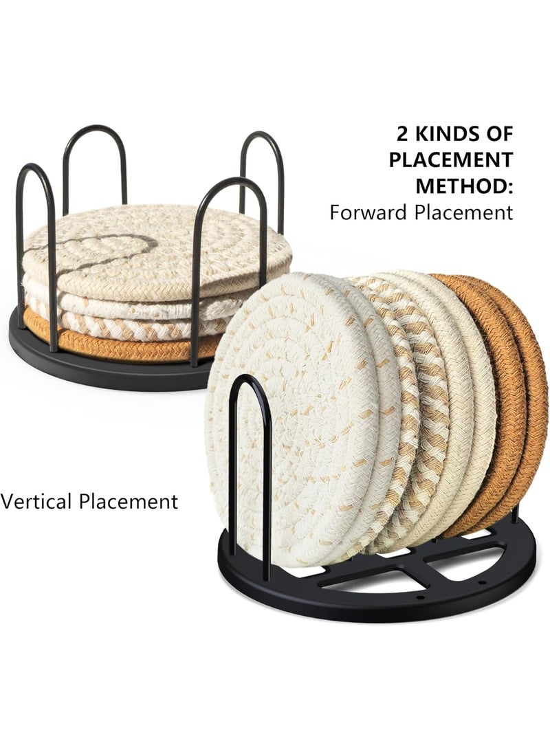 يلا جوي مجموعة من 8 قطع من قواعد الأكواب مع حامل، مجموعة واقي طاولة ماص مانع للانزلاق، قاعدة ماصة منسوجة من القطن بأربعة ألوان للديكور المنزلي، حماية سطح الطاولة، مناسبة لأنواع الأكواب والقهوة - Image 3