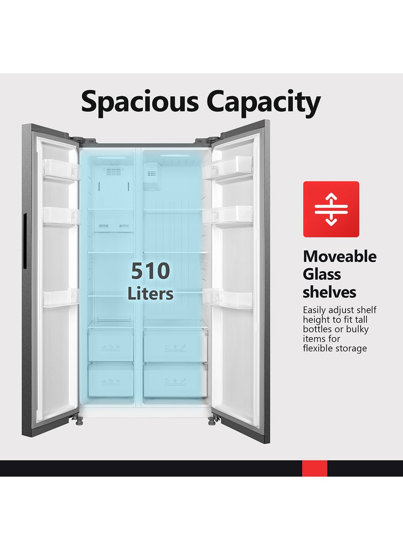 DAEWOO 721L Gross Capacity & 510L Net Capacity Side by Side Refrigerator, Smart Inverter Compressor, Quick Freeze Technology, Total No Frost, - Image 3