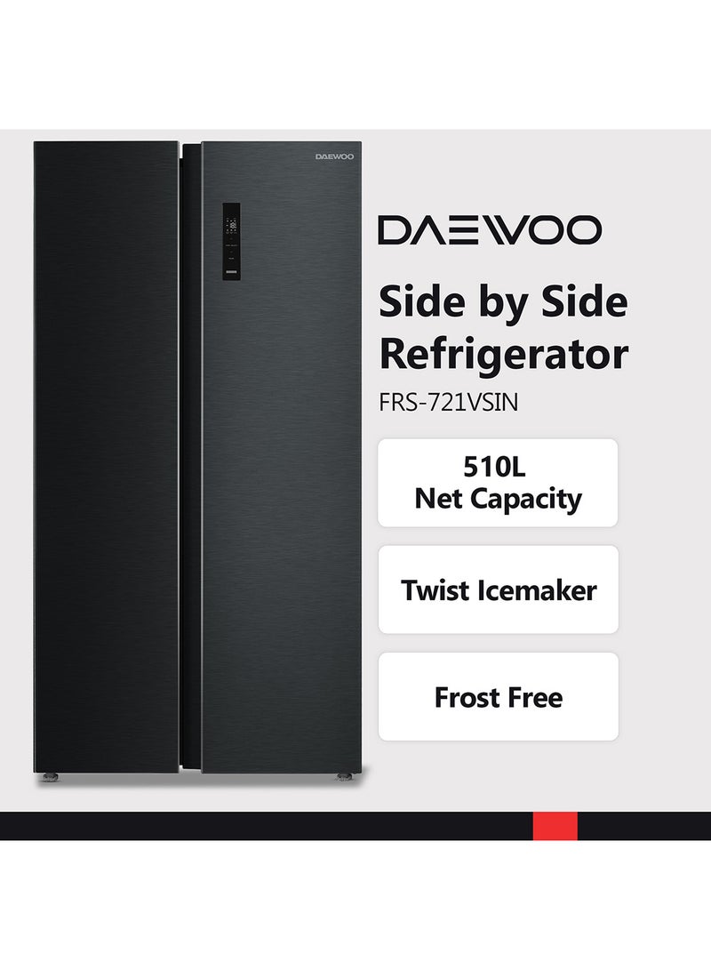 DAEWOO 721L Gross Capacity & 510L Net Capacity Side by Side Refrigerator, Smart Inverter Compressor, Quick Freeze Technology, Total No Frost, - Image 2