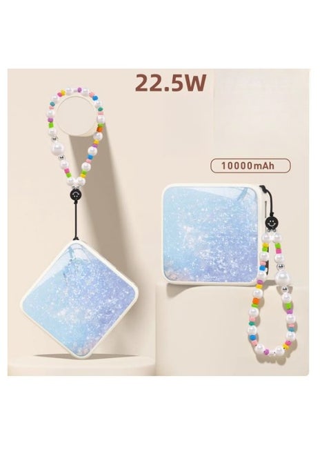 Large Capacity Ultra-Thin 10000mAh Built-In Cable Super Fast Charging Power Bank With Pearl Hanging Chain