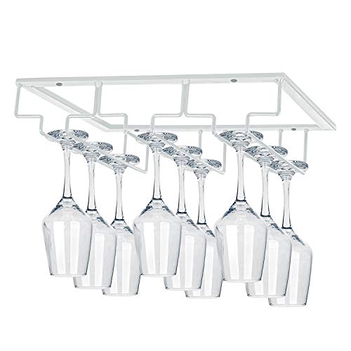 MOCOUM Wine Glasses Rack Under Cabinet Stemware Rack, Wine Glass Hanger Rack Wire Wine Glass Holder Storage Hanger for Cabinet Kitchen Bar (White, 3 Rows 2 Pack) - Image 2