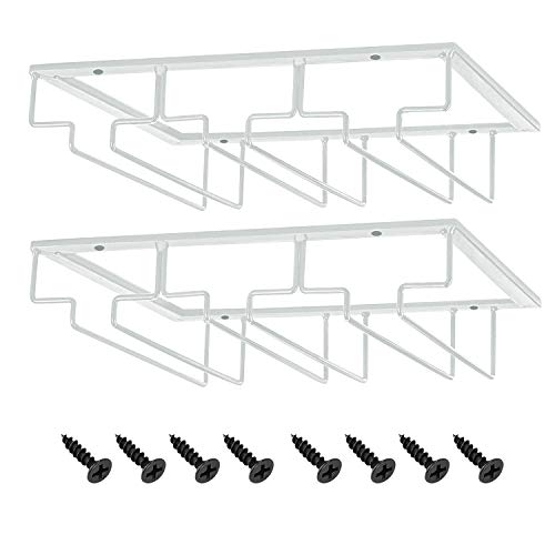 MOCOUM Wine Glasses Rack Under Cabinet Stemware Rack, Wine Glass Hanger Rack Wire Wine Glass Holder Storage Hanger for Cabinet Kitchen Bar (White, 3 Rows 2 Pack) - Image 1