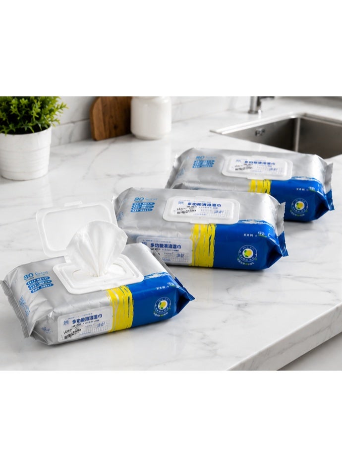 Multi-Purpose Wet Cleaning Wipes – Pack of 3 (80 Wipes Each) – Heavy Duty Surface Cleaning Wipes for Home, Office, Kitchen, Car & Electronics - Image 1
