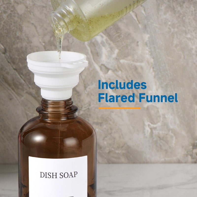 Cabo Deseado Glass Soap Dispenser with Pump, Dish and Hand Soap Dispenser for Kitchen Bathroom Set, Clear Glass Dispenser Set of 2 Pack with 18 Stickers Funnel Bamboo Tray 500ml 18oz Amber - Image 5