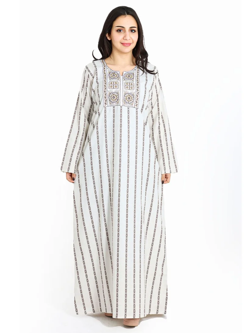IKKXA Embroidered Jalabiya IK1599 Brown