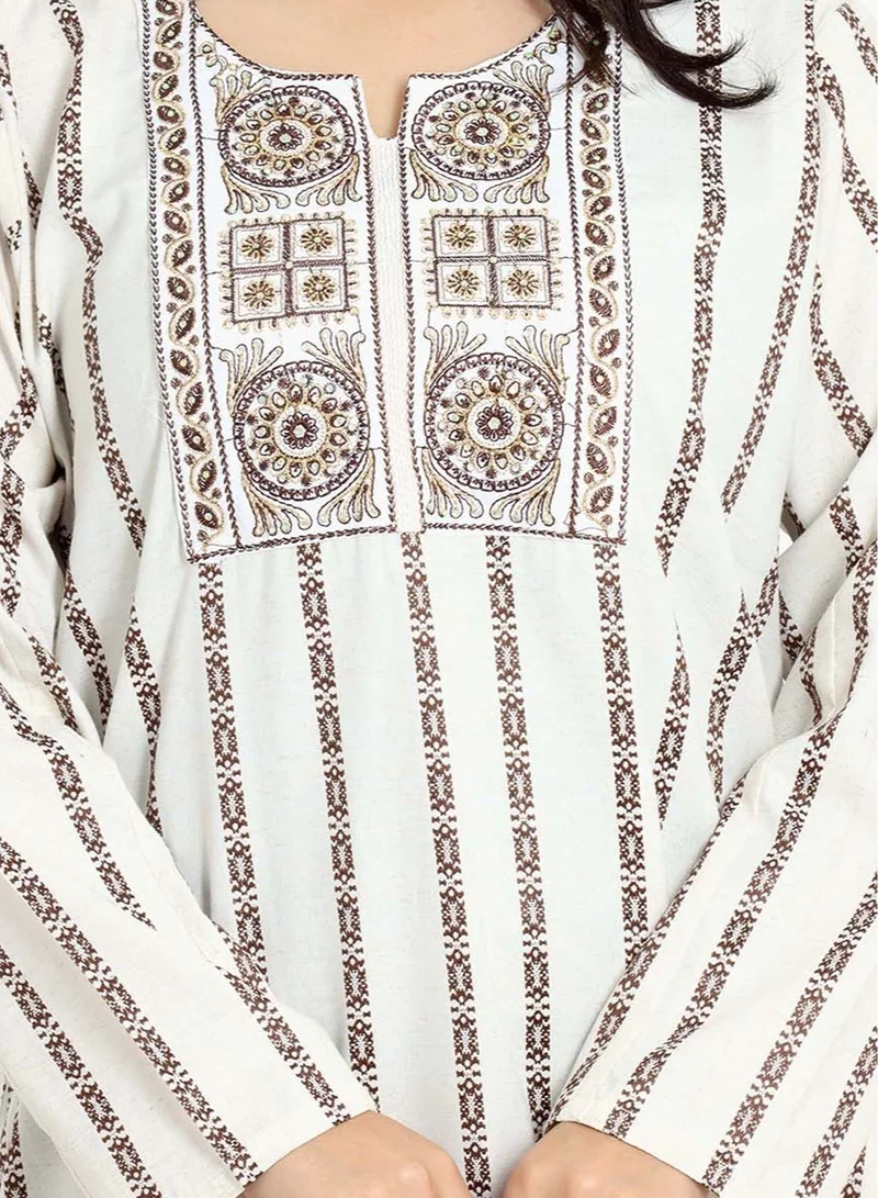IKKXA Embroidered Jalabiya IK1599 Brown