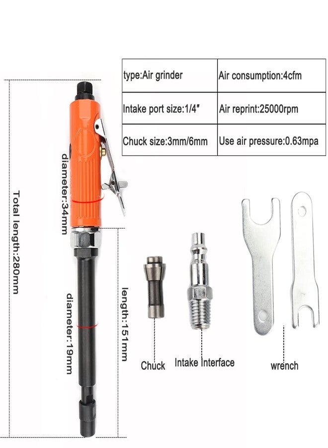 Baisiky 1/4'' | 1/8'' Extended Air Die Grinder Pneumatic Grinding Tool - Image 2