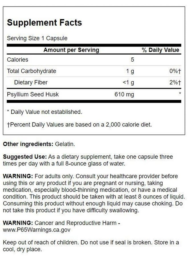 SWANSON مكمل غذائي من الألياف الغذائية من قشور السيليوم 610 مجم 300 كبسولة - Image 3