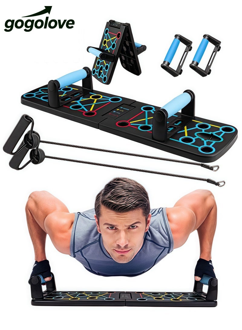 جوجو الحب لوح الرفع معدات التمرين المنزلية نظام قضيب الدفع متعدد الوظائف اللياقة الأرضية الصدر العضلات ممارسة المعدات المهنية حرق الدهون ذراع التدريب، 11 ثقبا مضروبا في 2، مع سلسلتي سحب - Image 1