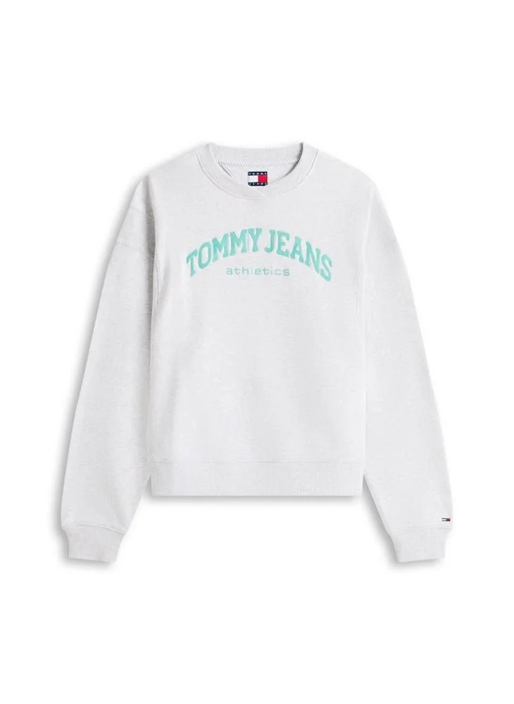 Tommy Jeans Ice Grey Heather Contrast Logo Embroidery Boxy Sweatshirt for Women | Best Price UAE
