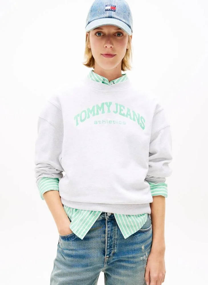 Tommy Jeans Ice Grey Heather Contrast Logo Embroidery Boxy Sweatshirt for Women | Best Price UAE