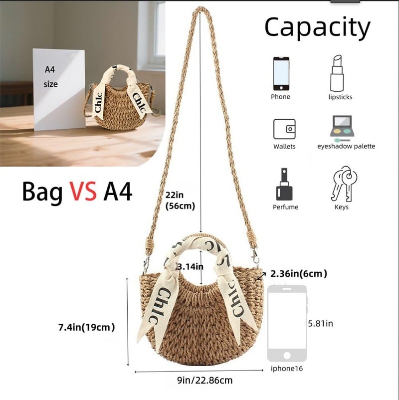 Eiyye Handmade Paper Rope Crossbody Bag for Women Lightweight Summer Straw-Style Bag with Removable Shoulder Strap, Drawstring Closure, Small Capacity for Phone, Wallet & Keys(khaki - Image 2