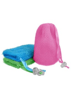 Linkidea 3 Pack Soap Bag, Exfoliating Soap Saver Pouch, Exfoliator Sponge Soap Pocket Drawstring Bags, Body Scrubber For Bath Shower (Three Random Color) 