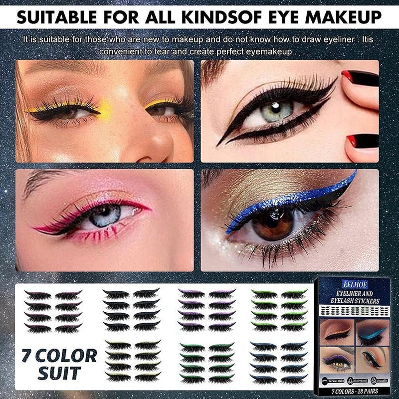 4 Pair Reusable Eyeliner and Eyelash Stickers,7 Color Waterproof Eye Shadow Template, Eyeliner Stencil Pads for The Perfect Winged Tip Look,Easy to Use and Remove - Image 5