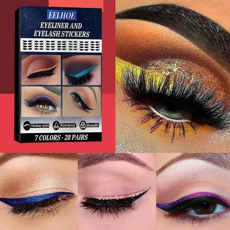 4 Pair Reusable Eyeliner and Eyelash Stickers,7 Color Waterproof Eye Shadow Template, Eyeliner Stencil Pads for The Perfect Winged Tip Look,Easy to Use and Remove - Image 2