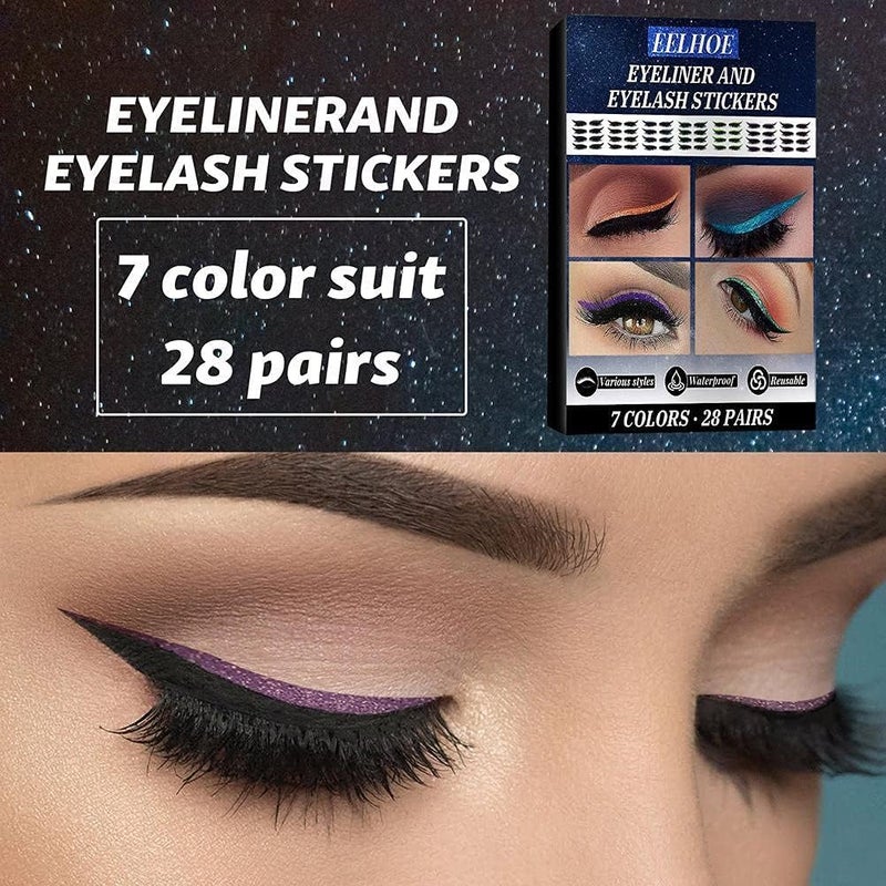 4 Pair Reusable Eyeliner and Eyelash Stickers,7 Color Waterproof Eye Shadow Template, Eyeliner Stencil Pads for The Perfect Winged Tip Look,Easy to Use and Remove - Image 4