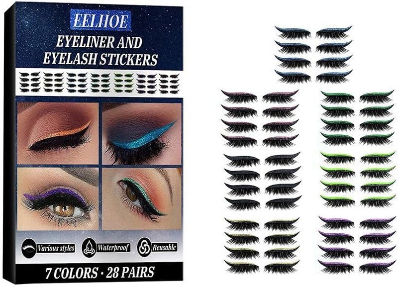 4 Pair Reusable Eyeliner and Eyelash Stickers,7 Color Waterproof Eye Shadow Template, Eyeliner Stencil Pads for The Perfect Winged Tip Look,Easy to Use and Remove - Image 1