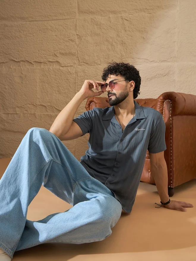 Take Two grey REPRISE Grey Textured Buttoned Shirt for Men | Best Price UAE