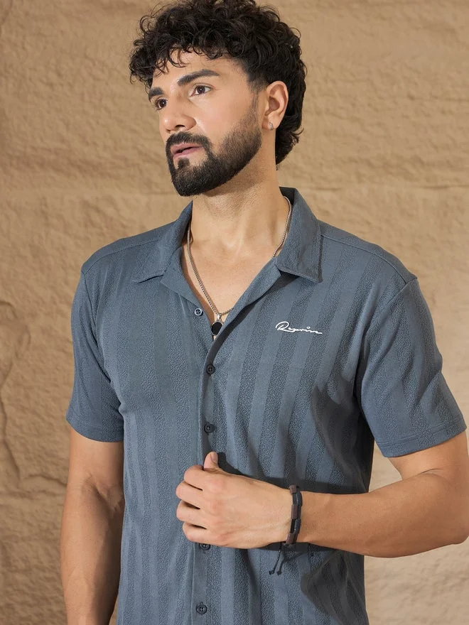 Take Two grey REPRISE Grey Textured Buttoned Shirt for Men | Best Price UAE