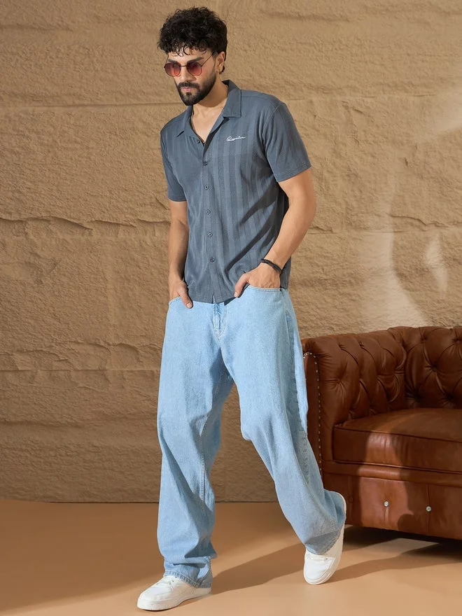 Take Two grey REPRISE Grey Textured Buttoned Shirt for Men | Best Price UAE