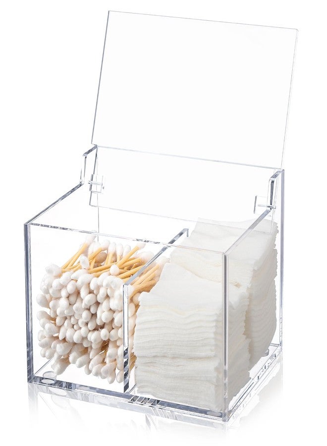 Uaimvie Qtip Holder Acrylic Container for Cotton Swab, Cotton Pads, Floss Picks - Restroom Containers Bathroom Essentials Accessories Decor Vanity Storage Organizer, 5.7'' x 3.7'' x 3.42'' - Image 1