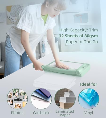 Firbon 12" Guillotine Paper Cutter, Heavy Duty 12-Sheet Capacity Trimmer for Cardstock, Photos, Scrapbooking, Office, Classroom, Studio (Morandi) - Image 3
