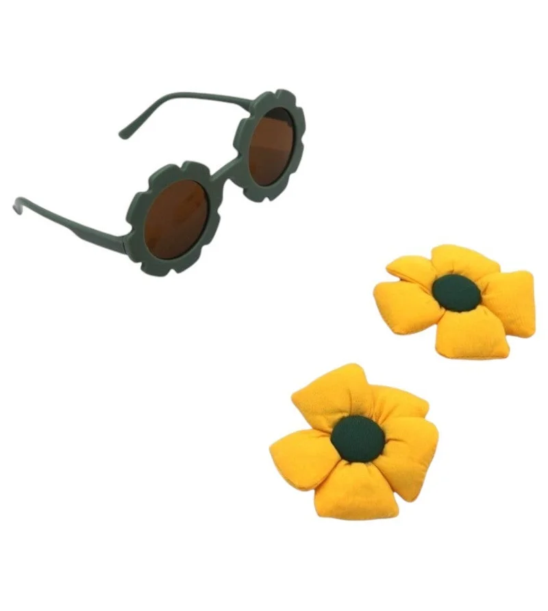 D'Daniela Aida Sun Glasses with flower design Clip Set For Babies and Girls - Yellow