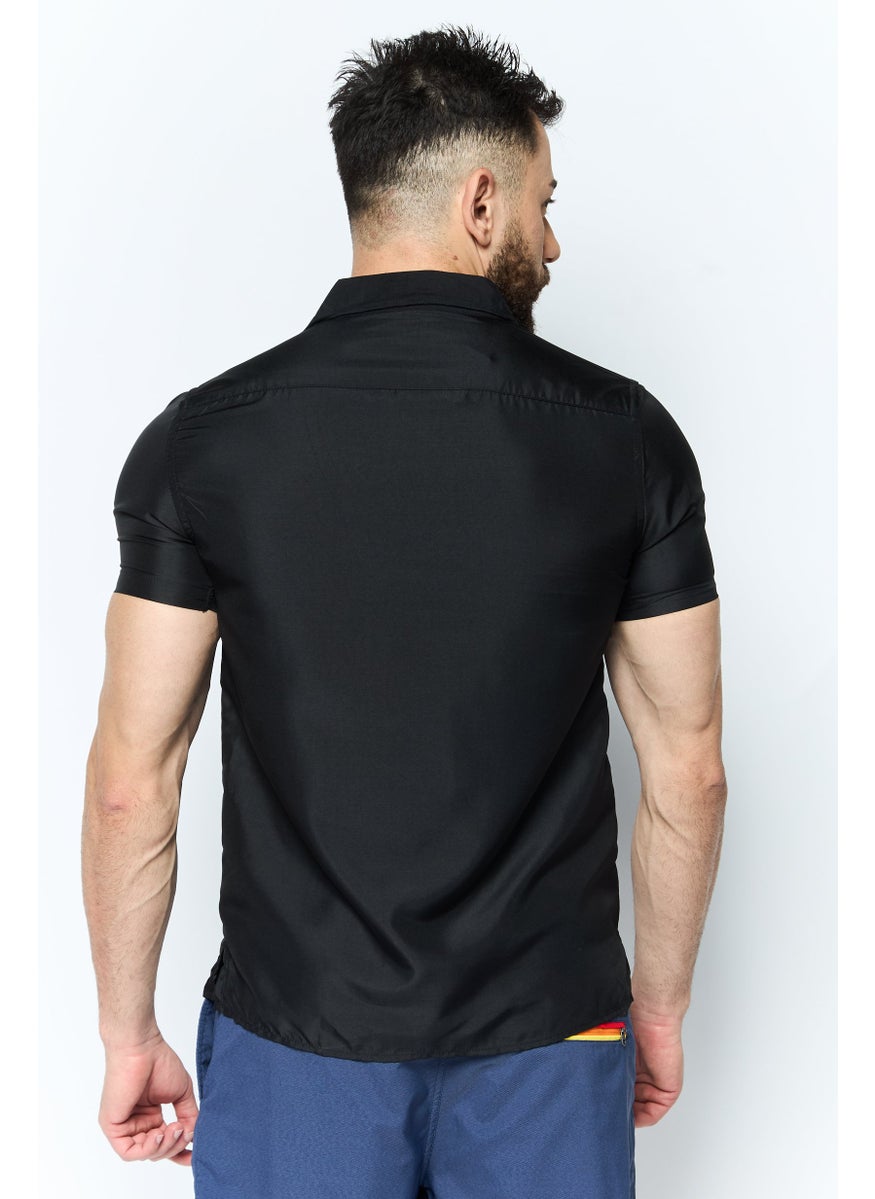 Modern Culture Men Regular Fit Plain Short Sleeve Casual Shirts, Black  - Image 3